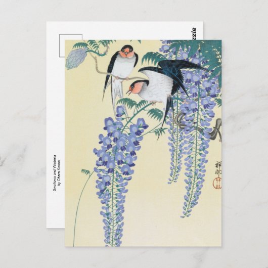 Swallows en Wisteria door Ohara Koson Briefkaart (Voorkant / Achterkant)
