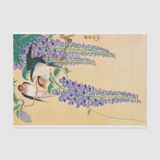 Swallows en Wisteria door Ohara Koson Tissuepapier (Voorkant)