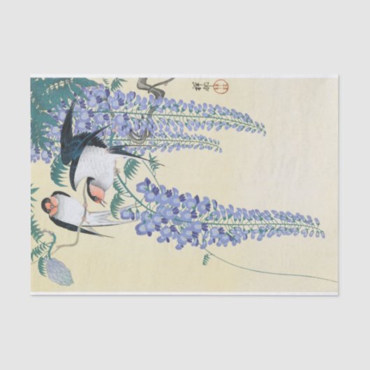 Swallows en Wisteria door Ohara Koson Tissuepapier (Voorkant)