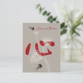 Swallows Flowers & Chinese Heart Weddenschap Dank  Briefkaart (Staand voorkant)