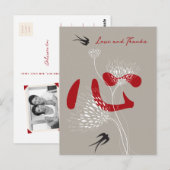 Swallows Flowers & Chinese Heart Weddenschap Dank  Briefkaart (Voorkant / Achterkant)