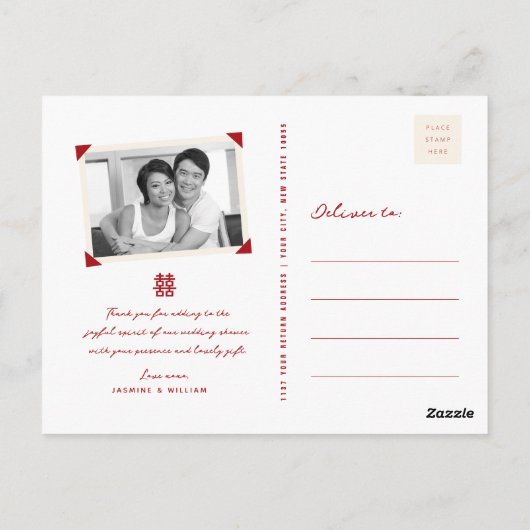 Swallows Flowers & Chinese Heart Weddenschap Dank  Briefkaart (Achterkant)