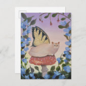 Swallowtail Butterfly Cat on Mushroom Briefkaart (Voorkant / Achterkant)