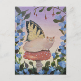 Swallowtail Butterfly Cat on Mushroom Briefkaart