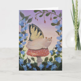 Swallowtail Butterfly Cat on Mushroom Kaart