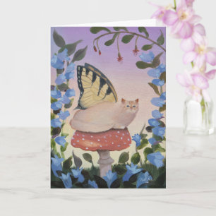 Swallowtail Butterfly Cat on Mushroom Kaart