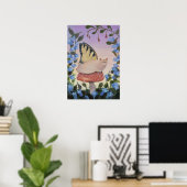 Swallowtail Butterfly Cat on Mushroom Wall Art Poster (Thuiskantoor)
