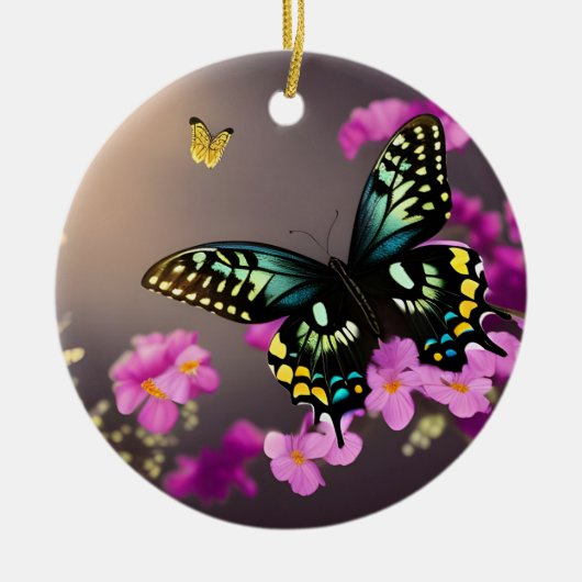 Swallowtail Butterfly en roze Flowers Keramisch Ornament (Voorkant)