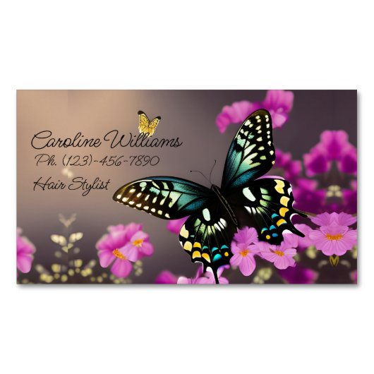 Swallowtail Butterfly en roze Flowers Magnetisch Visitekaartje (Voorkant)