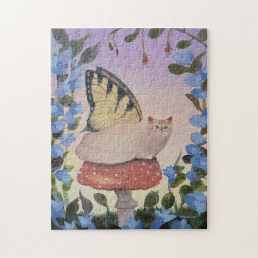 Swallowtail Butterfly Fairy Cat on Mushroom Legpuzzel (Verticaal)