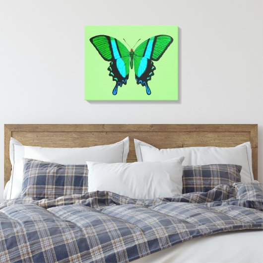 Swallowtail Butterfly in Green, Turquoise & Black Canvas Afdruk (Insitu (Slaapkamer))