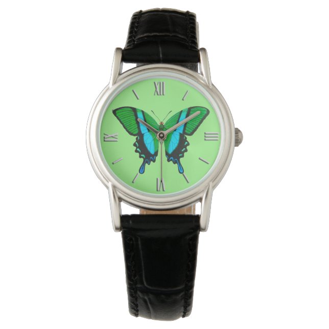 Swallowtail Butterfly in Green, Turquoise & Black Horloge (Voorkant)