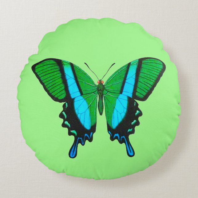 Swallowtail Butterfly in Green, Turquoise & Black Rond Kussen (Voorkant)