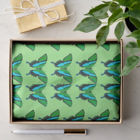 Swallowtail Butterfly in Green, Turquoise & Black Tissuepapier (Geschenk)