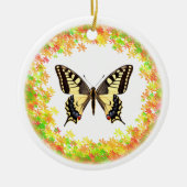 Swallowtail butterfly in lijst bladeren keramisch ornament (Voorkant)