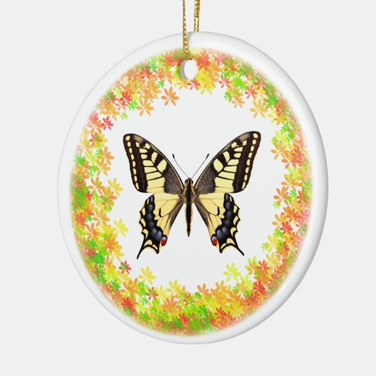 Swallowtail butterfly in lijst bladeren keramisch ornament (Links)