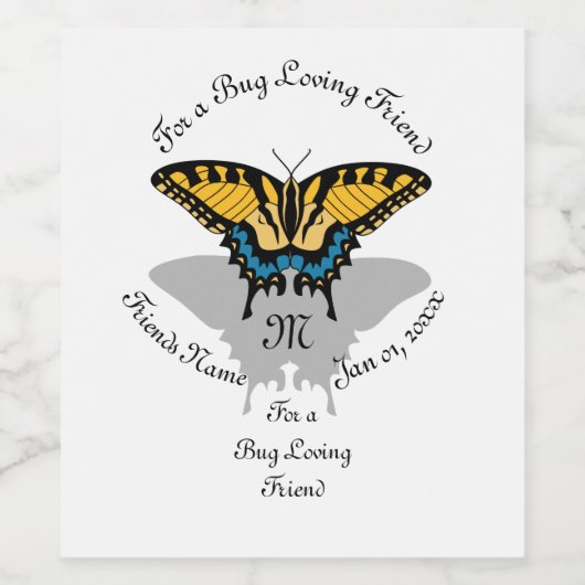 Swallowtail Butterfly Monogram Wijn Etiket (Enkel label)