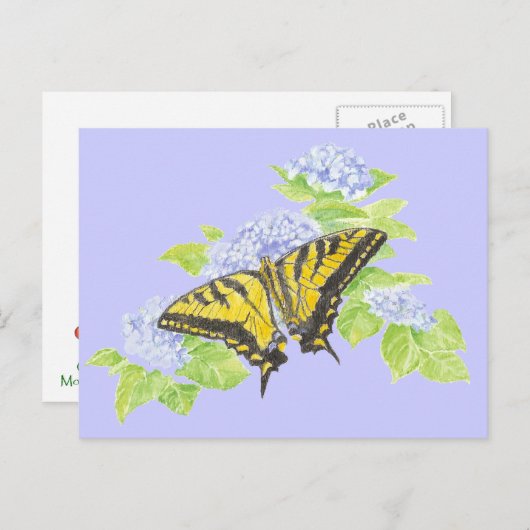 Swallowtail Butterfly op Hydrangea Flower art Briefkaart (Voorkant / Achterkant)