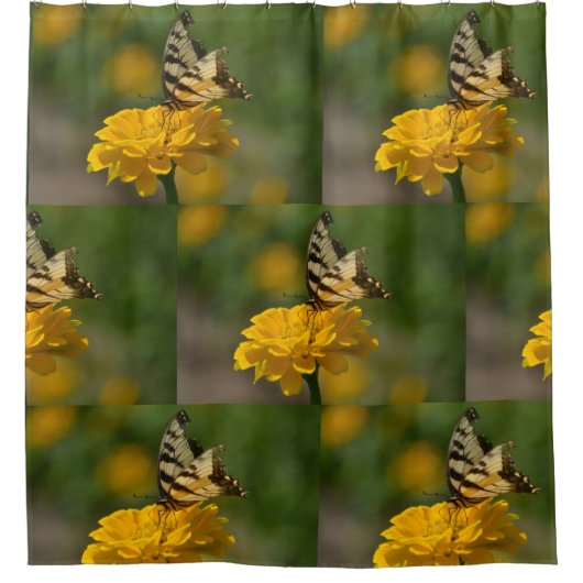 Swallowtail Butterfly op Zinnia Douchegordijn (Voorkant)