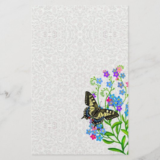 Swallowtail Butterfly over vergeet me Nots Briefpa Briefpapier (Voorkant)