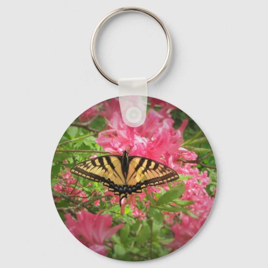 Swallowtail Butterfly zit op roze Azaleas Sleutelhanger (Voorkant)