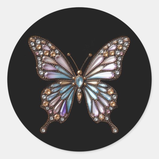 Swallowtail Jeweled Rhinestone Butterfly Ronde Sticker (Voorkant)