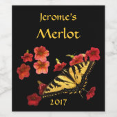 Swallowtail vlinder op rode bloemen wijn label wijn etiket (Enkel label)