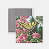 Swallowtail Vlinder Roze Bloemen Tuinschilderij Magneet (Voorkant / Achterkant)