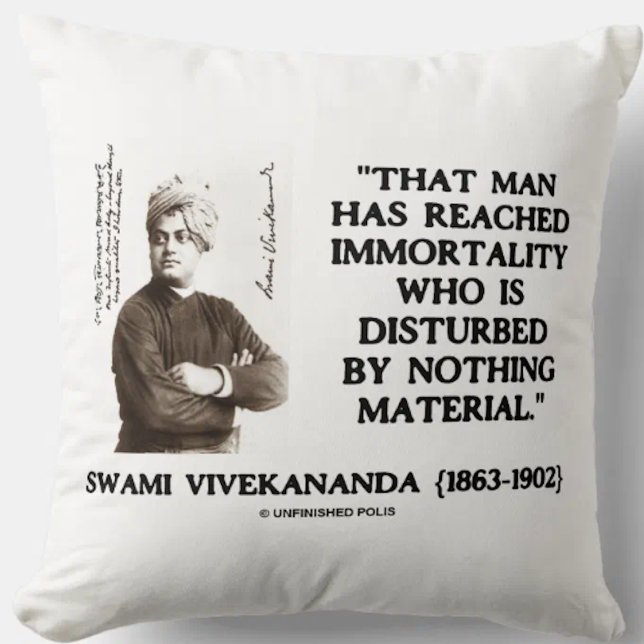 Swami Vivekananda Man bereikt imsteringsmateriaal Kussen (Throw pillow featuring timeless Swami Vivekananda quote for anyone who strives for immortality)