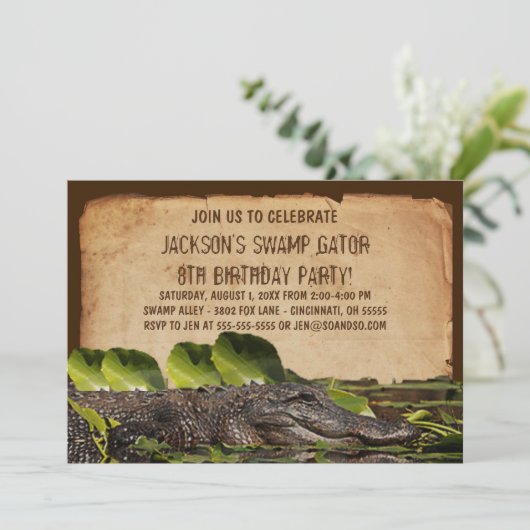 Swamp Alligator Aangepaste verjaardagsfeest Uitnod Kaart (Staand voorkant)