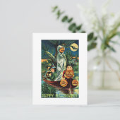Swamp Ghost Pumpkin Vintage Halloween Briefkaart (Staand voorkant)