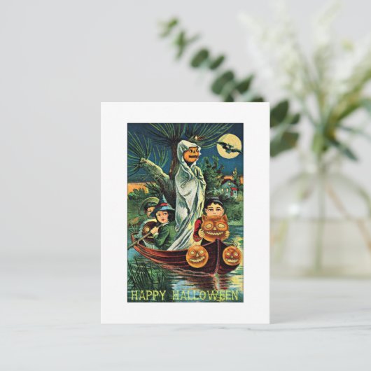 Swamp Ghost Pumpkin Vintage Halloween Briefkaart (Staand voorkant)