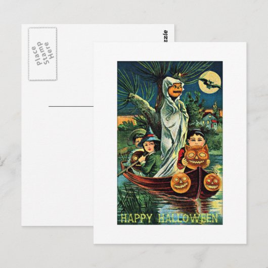 Swamp Ghost Pumpkin Vintage Halloween Briefkaart (Voorkant / Achterkant)