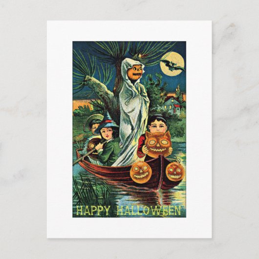 Swamp Ghost Pumpkin Vintage Halloween Briefkaart (Voorkant)