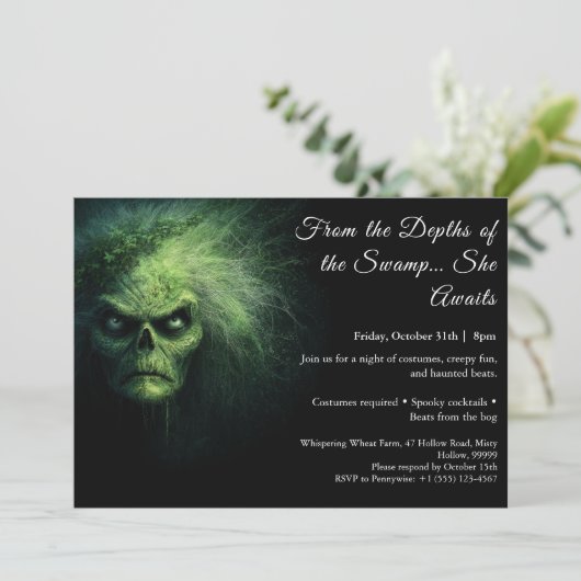 Swamp Hag Halloween Kostuum Party Uitnodiging (Staand voorkant)