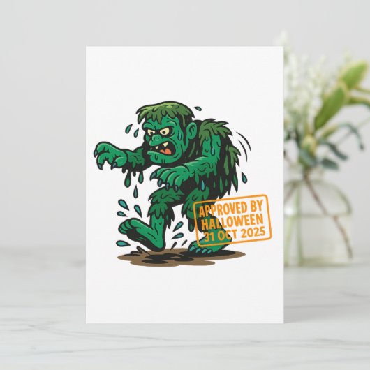 Swamp Monster Cartoon - Goedgekeurd door Halloween Kaart (Staand voorkant)
