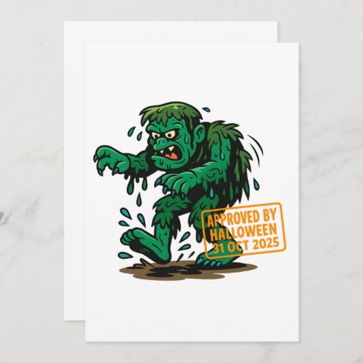 Swamp Monster Cartoon - Goedgekeurd door Halloween Kaart (Voorkant / Achterkant)