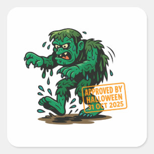Swamp Monster Cartoon - Goedgekeurd door Halloween Vierkante Sticker