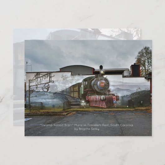 Swamp Rabbit Train muurschildering bij het Whistle Briefkaart (Voorkant / Achterkant)