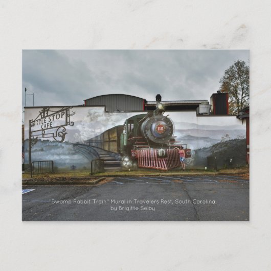 Swamp Rabbit Train muurschildering bij het Whistle Briefkaart (Voorkant)