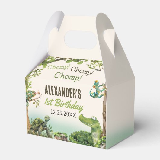 Swamp Reptile 1e verjaardagsfeest Bedankdoosjes (Voorkant Zijde)