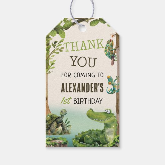 Swamp Reptile 1e verjaardagsfeest Cadeaulabel (Voorkant)