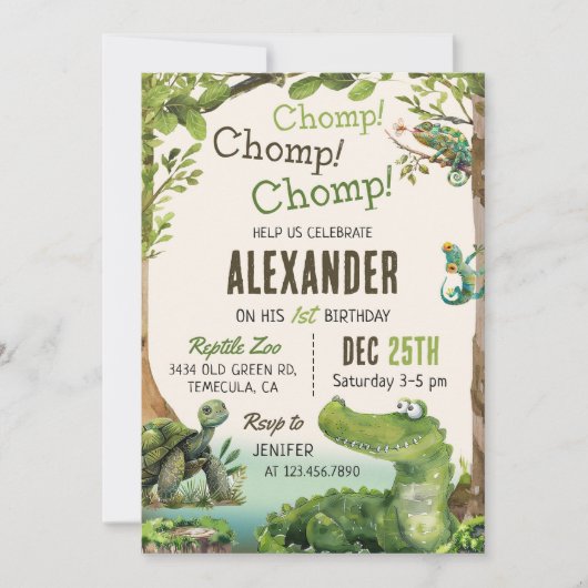 Swamp Reptile 1e verjaardagsfeest Kaart (Voorkant)