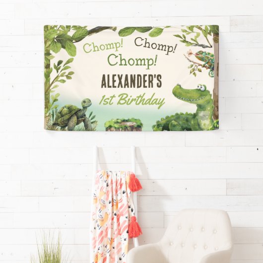 Swamp Reptile 1e verjaardagsfeest Spandoek (Insitu)