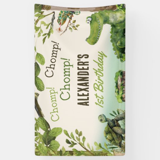 Swamp Reptile 1e verjaardagsfeest Spandoek (Verticaal)