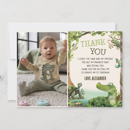 Swamp Reptile Verjaardagsfeest Foto Bedankkaart (Voorkant)