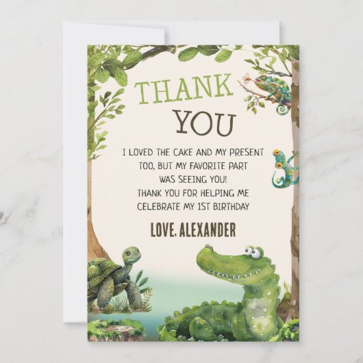 Swamp Reptile verjaardagsfeestje Bedankkaart (Voorkant)