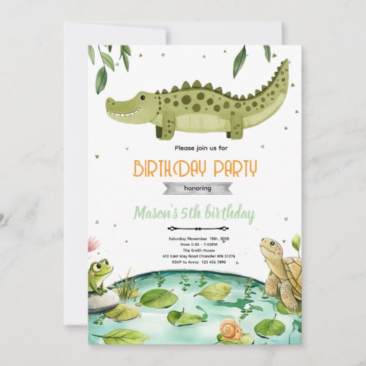 Swamp reptiles birthday party invitation kaart (Voorkant)