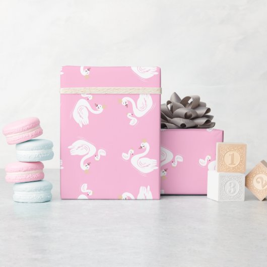 Swan 1st Birthday Baby shower Roze Cadeaupapier (Baby Shower)