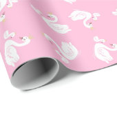 Swan 1st Birthday Baby shower Roze Cadeaupapier (Rol Hoek)